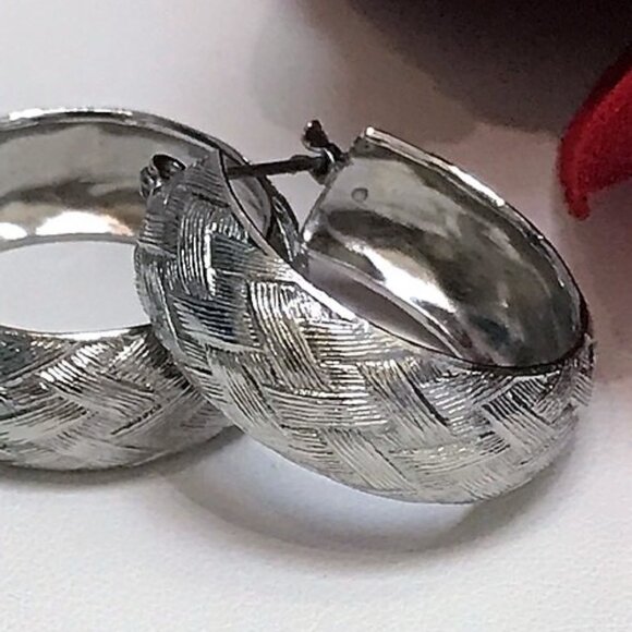 silver tone vintage steel hoops - Picture 2 of 5